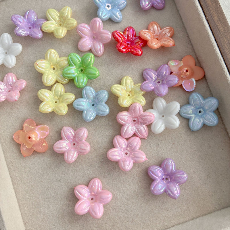 Solid AB Perles de fleurs acryliques 5-Pétales irisés