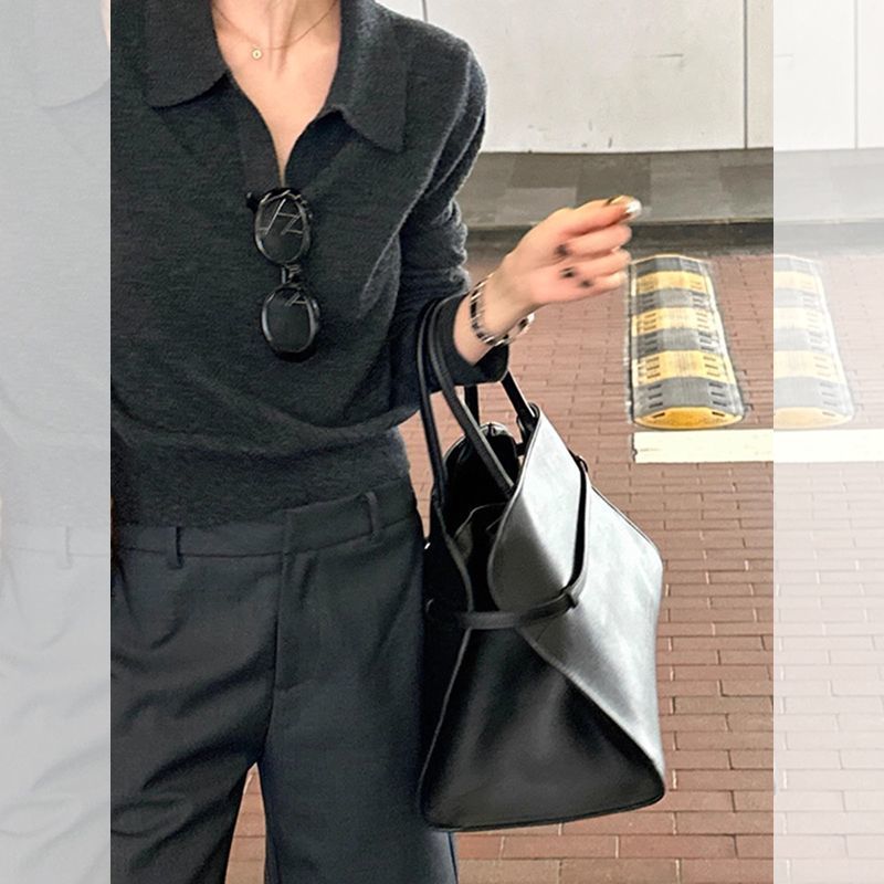 Gris foncé Préppy style tricoté manches longues haut bas