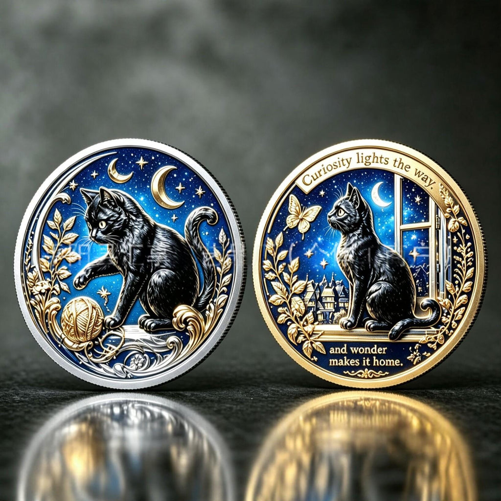 Mystère Black Cat Lunar Phase Relief collectible Commemorative Coin