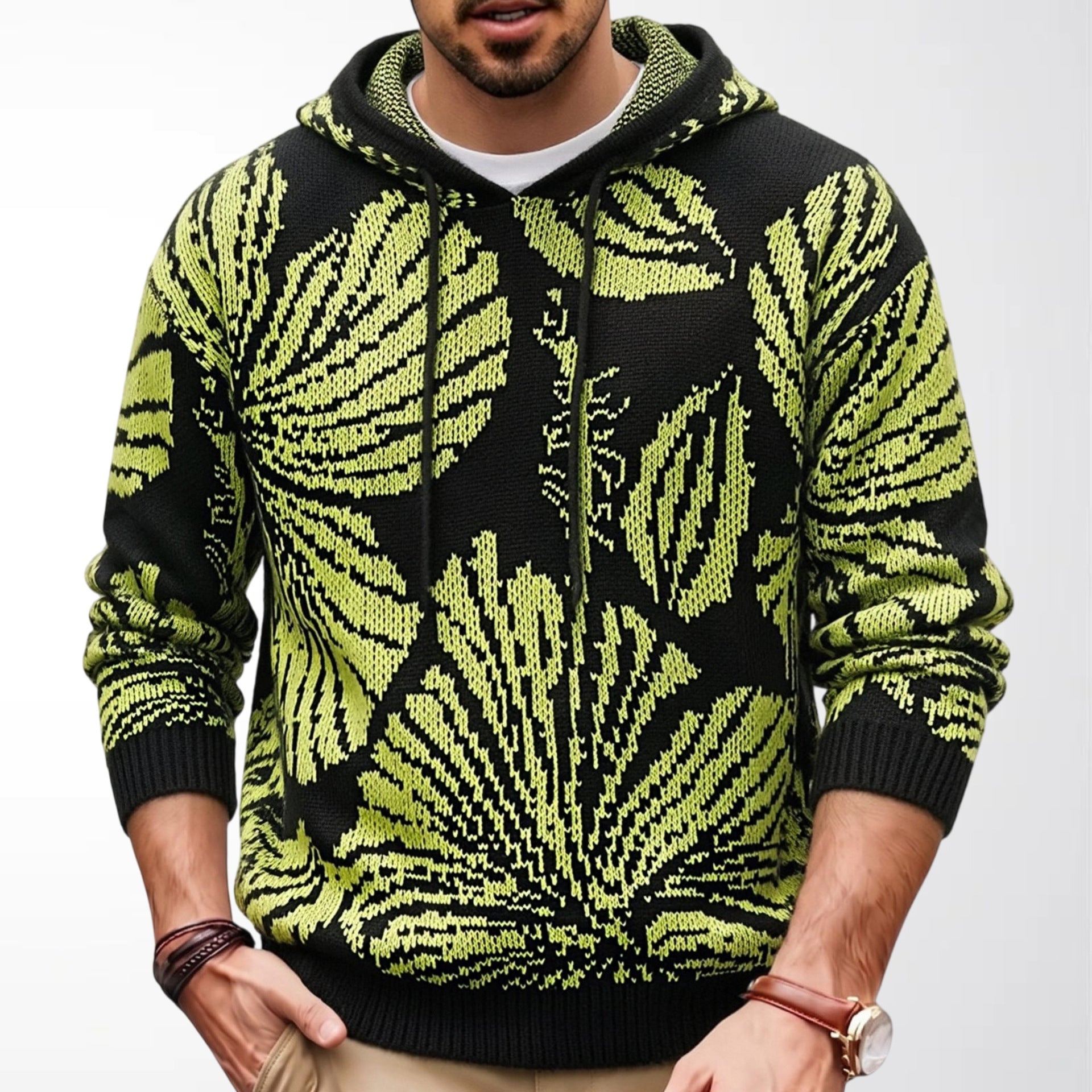 Automne Hiver Hommes Jacquard Pull à capuchon Chandail