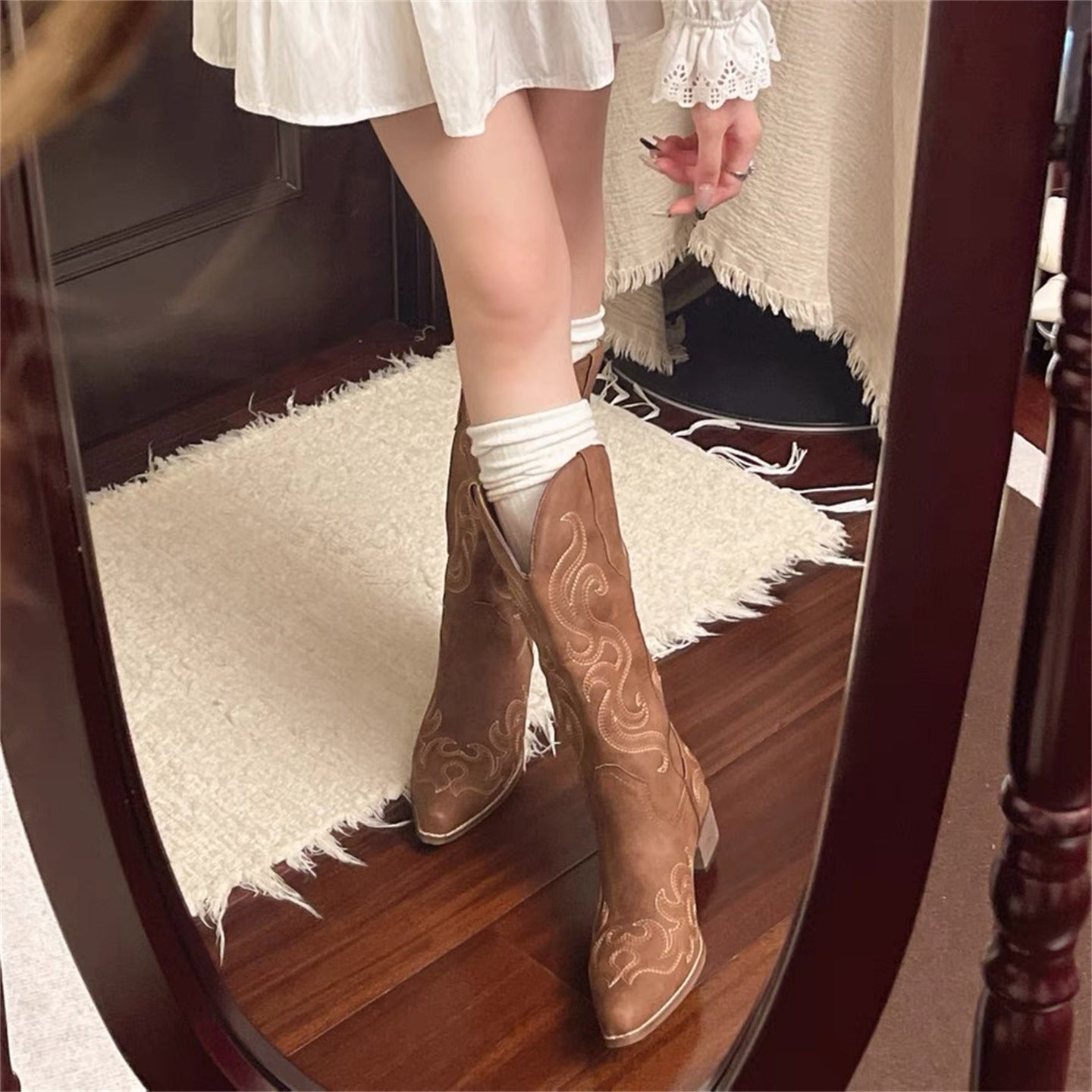 Femmes Brodé V-Neck Bottes de Cowboy Western