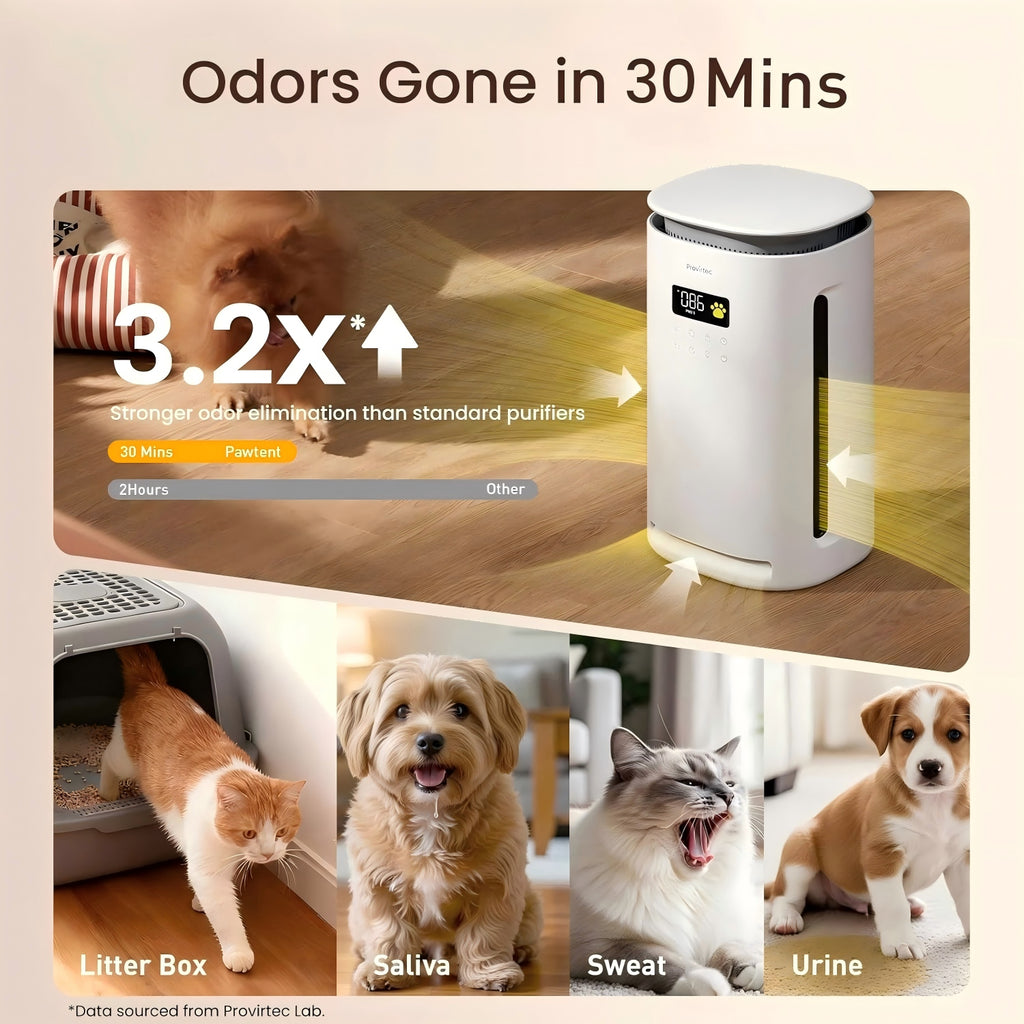 Purificateur d'air pour animaux de compagnie Provirtec pour la maison avec 4 pré-filtres lavables H13 HEPA pour les animaux de compagnie 2 Y