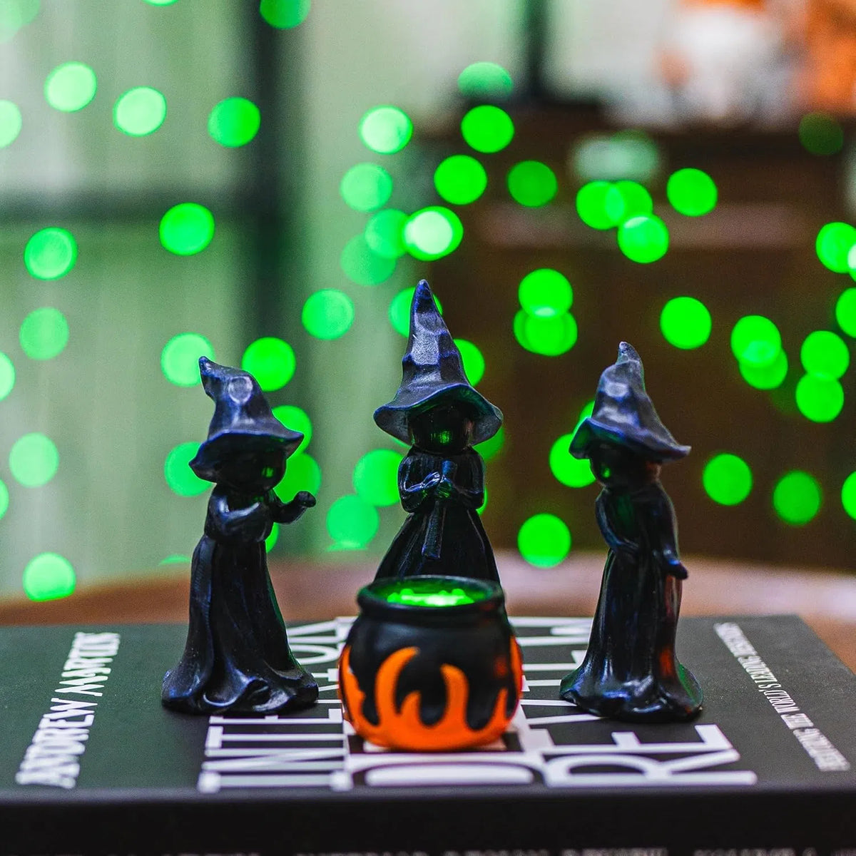 4 PCS Halloween Miniature Witches Cauldron Figurine Table Décoration