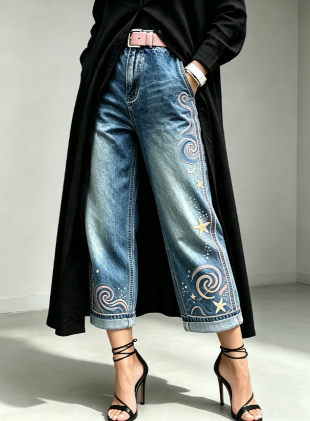 Pantalons de Denim Capri de taille moyenne