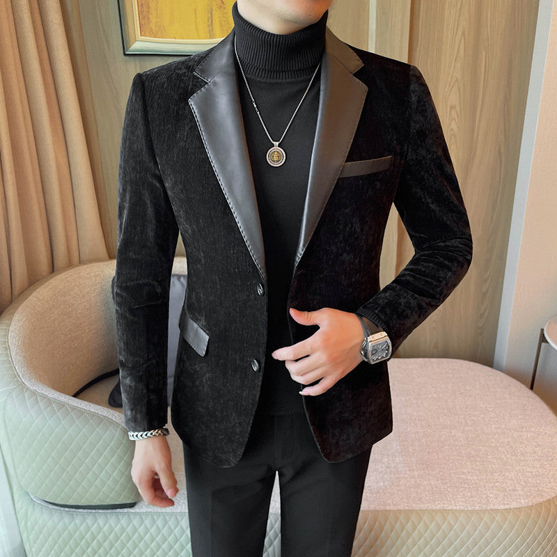 Hommes Patchwork Velvet en cuir Blazer