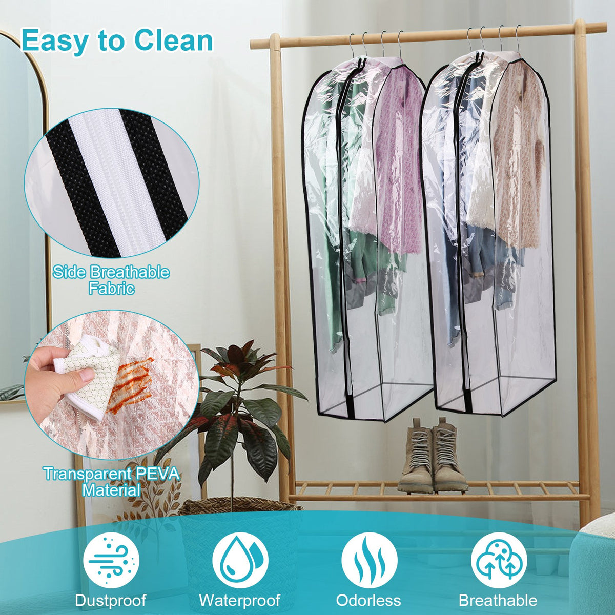5 Pack 60In OU 40In Options Sac de vêtement pour suspendre des vêtements Organisation Imperméable à la poussière Waterpr