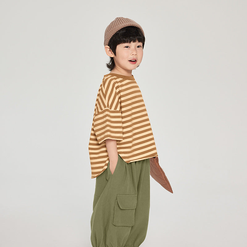Été Enfants Coréen rayé T-shirt perdu