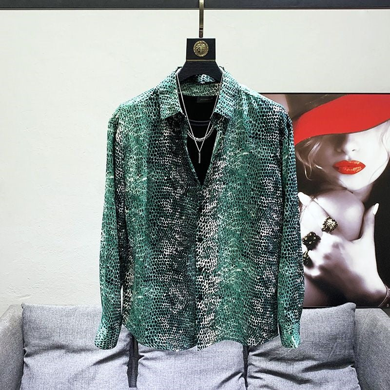 Chemise casual homme mode avec imprimé peau de serpent