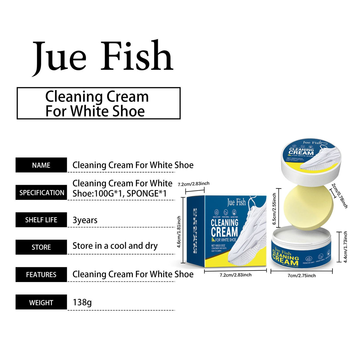 Crème de nettoyage de chaussures blanches JUE FISH