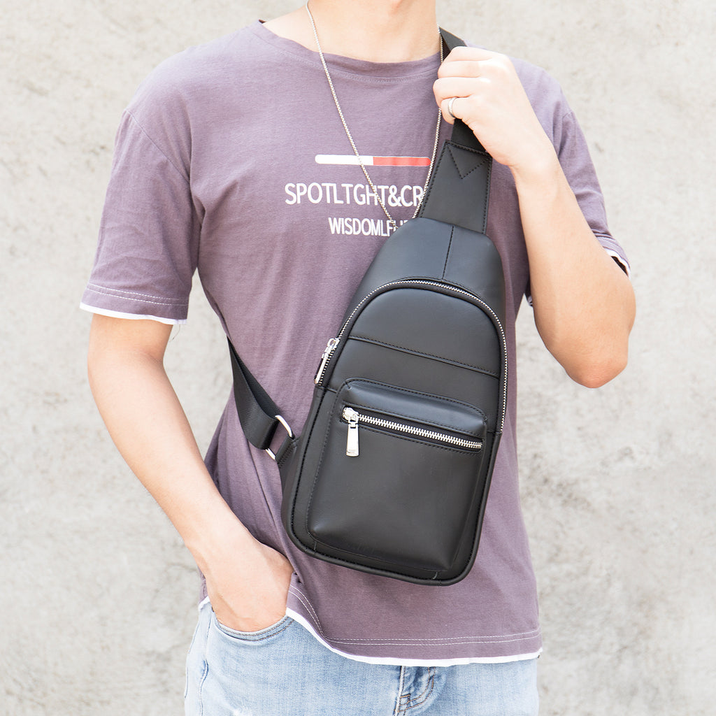 Sac de poitrine en cuir véritable pour homme