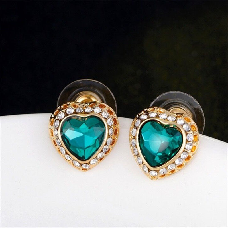 Jeu de bijoux Peach coeur Strass Boucles d'oreilles Collier d'amour Ensemble de bijoux de mariée