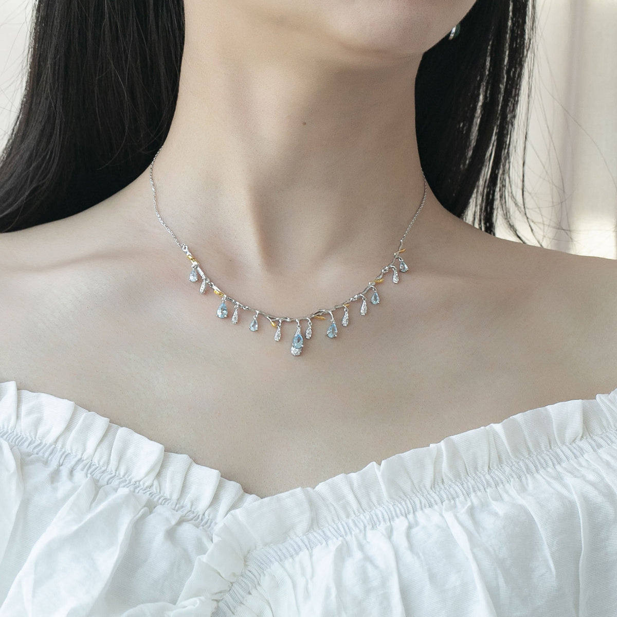 S925 Collier en argent naturel Topaz