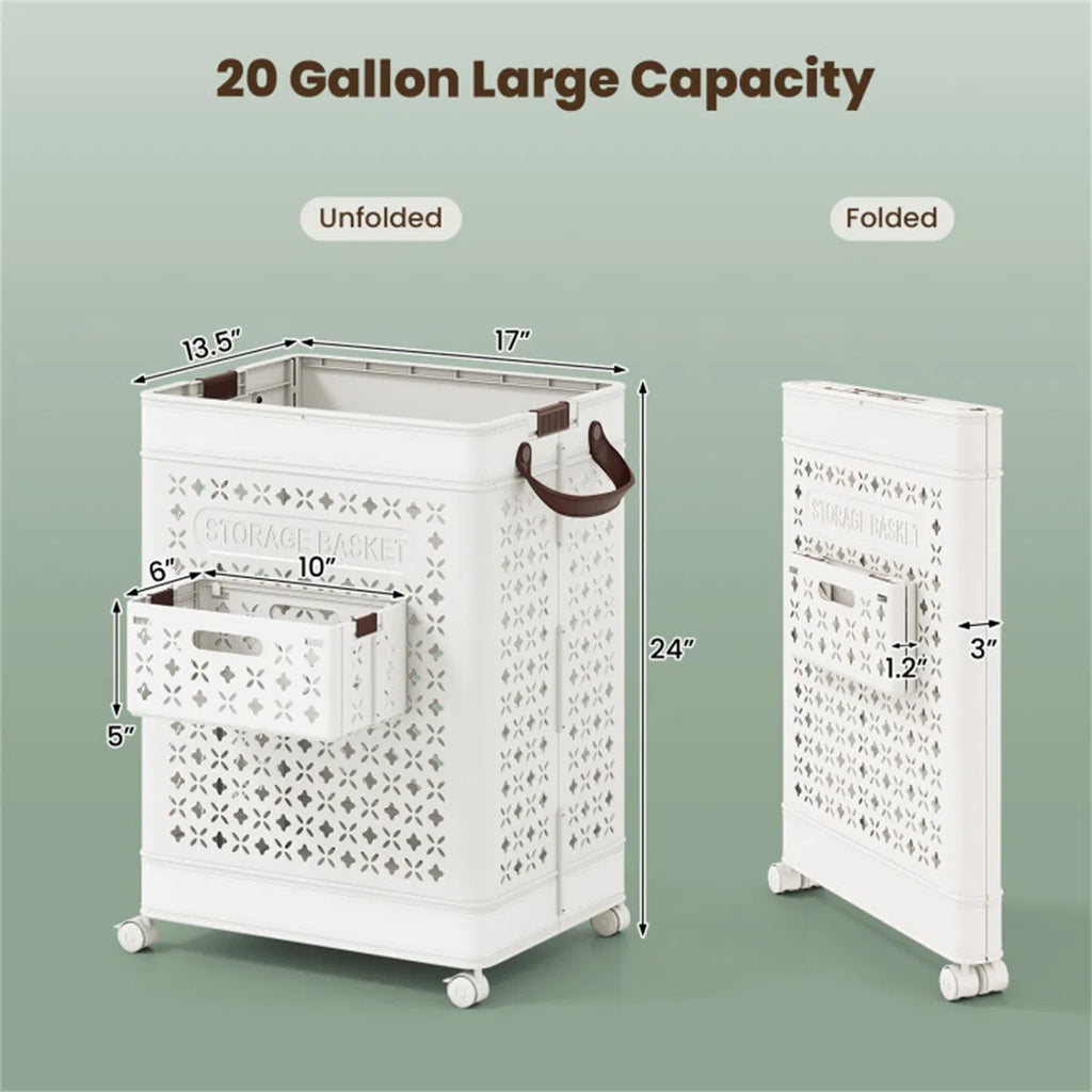 20 Gallon Hamper de blanchisserie pliable avec mini panier suspendu