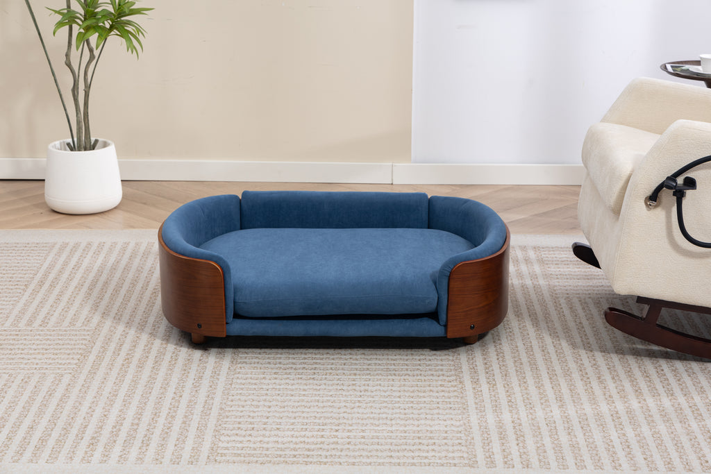Style scandinave Lit de chien élevé Sofa Pet avec pieds en bois massif et noyer Bent Wood Bac