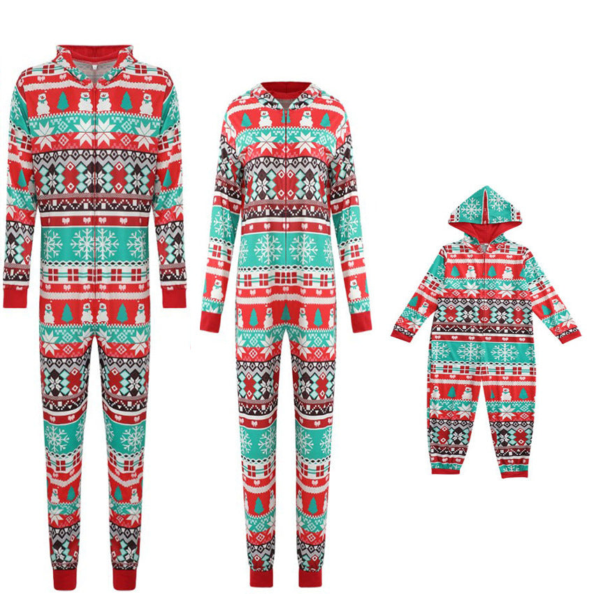 Imprimerie à capuchon de Noël Romper Maison porter une seule pièce Parent-enfant Outfit