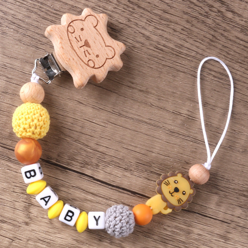 Lion de hêtre Clip chaîne Pacifier pour empêcher la chute de chaîne