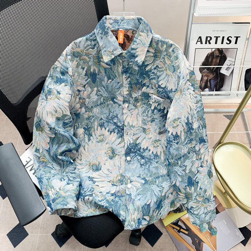 Peinture à l'huile florale de style américain Jacquard Veste décontractée avec impression intégrale