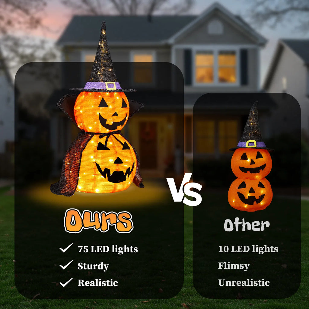 2Packs Décoration de citrouille légère collapsible Halloween 3FT