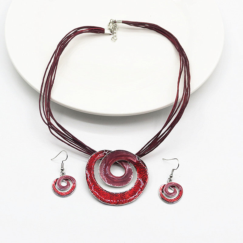 Wax ligne peinture géométrique court collier boucles d'oreilles ensemble