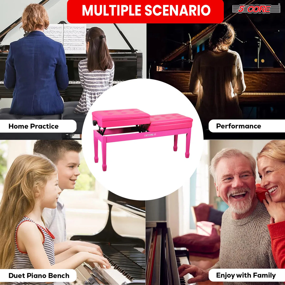 5 Core Duet Piano Banc 3.5 pouce rembourré Tabouret Coussiné Chaise Musicienne en bois lourd w