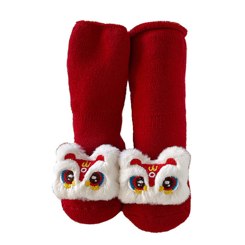 Bébé Hiver Grand Rouge Terry Chaussettes de sol antidérapantes