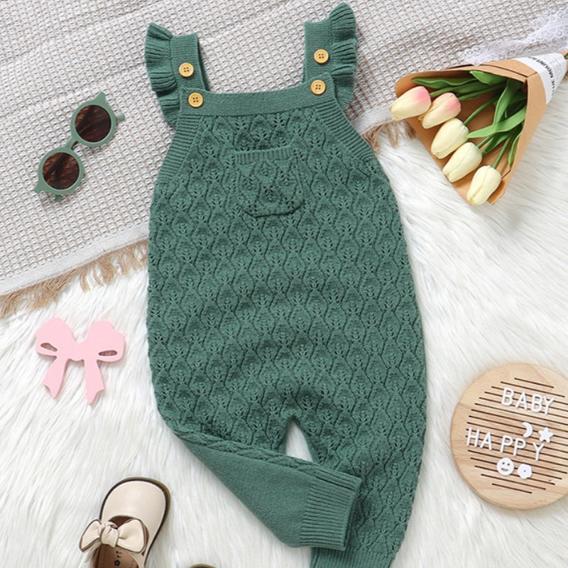 Automne et hiver Infant Solid Color Flounced Sling Rompers combinaison de saut