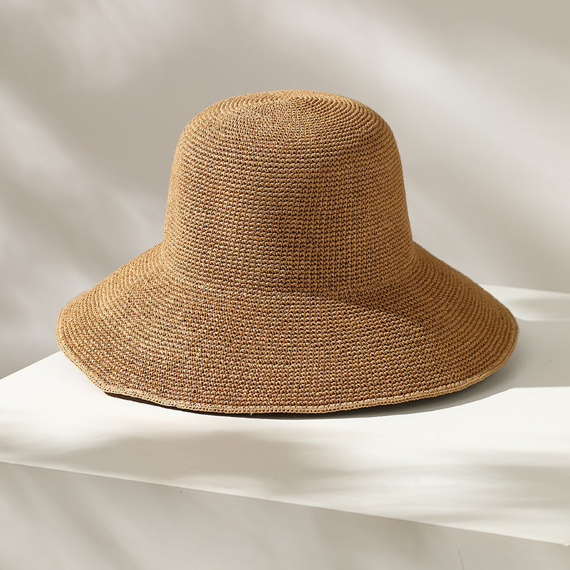 Chapeau de paille Femmes Style Chapeau de soleil Grandes têtes Circonférence Chapeau d'été polyvalent