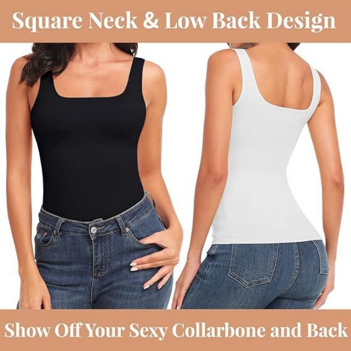 Tummy Control Femme Formewear Tank Tops Seamless Square Neck Compression Tops Slimming B