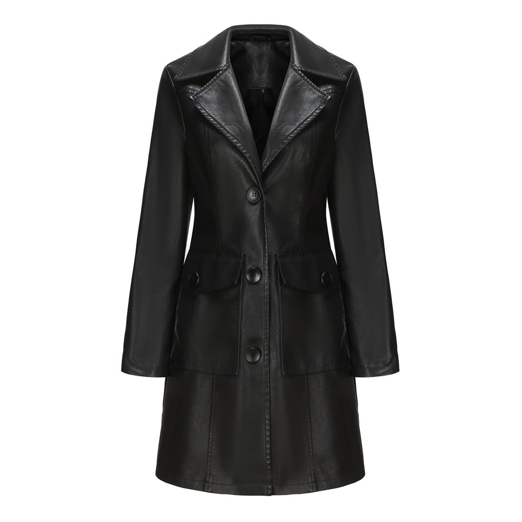 Vêtements de dessus en cuir long pour femmes