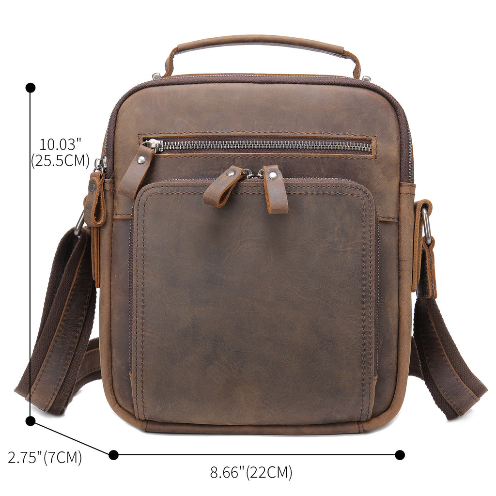 Véritable sac de corps croisé en cuir Hommes Cheval fou Sac d'épaule en cuir multifonctionnel