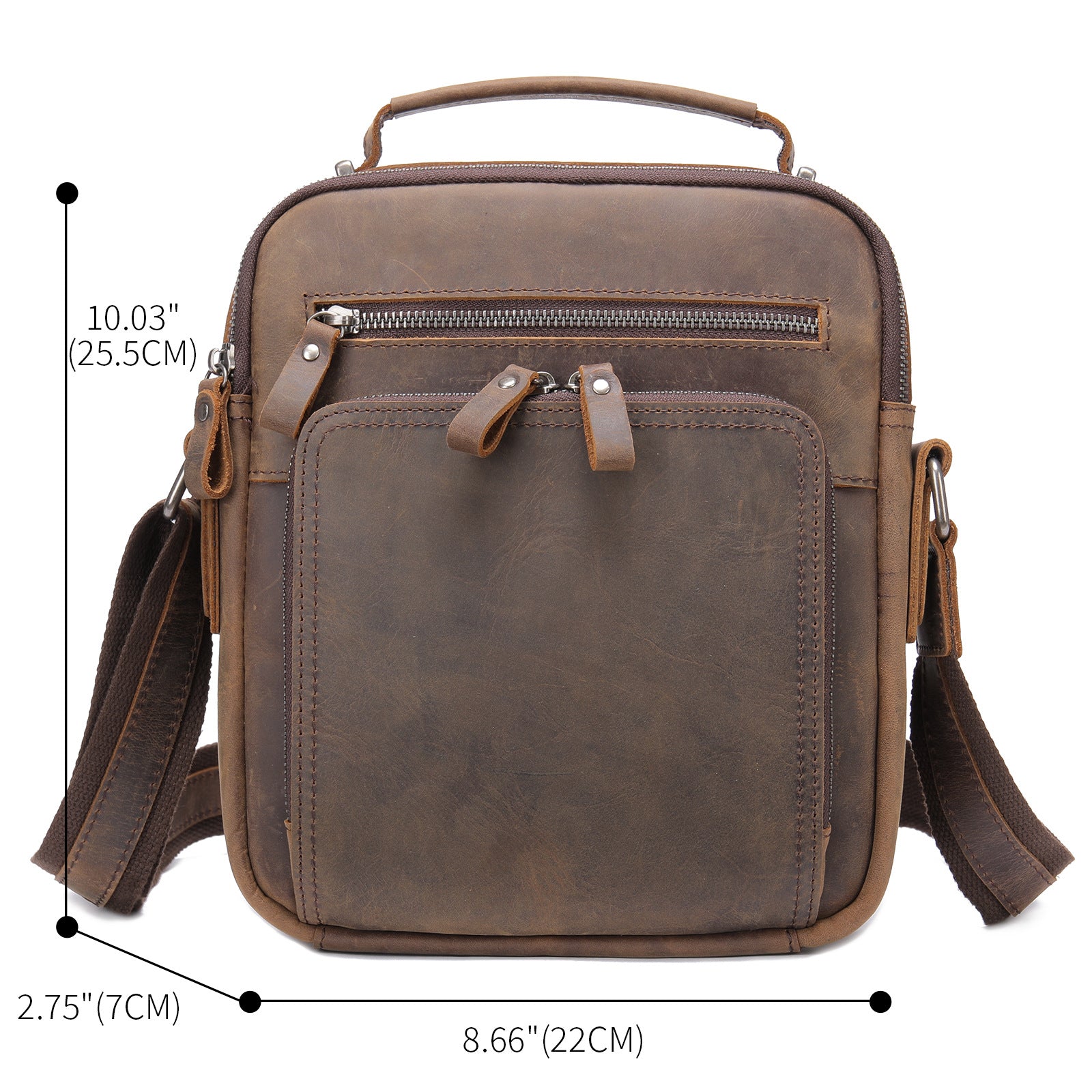 Véritable sac de corps croisé en cuir Hommes Cheval fou Sac d'épaule en cuir multifonctionnel
