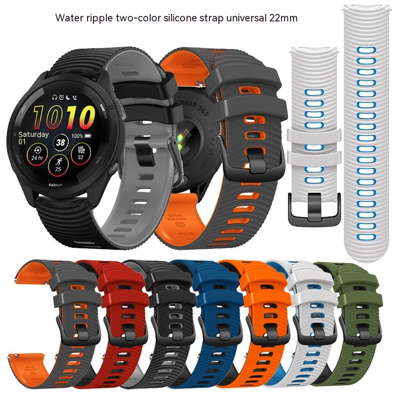 Universal 22mm Water Ripple Road Bracelet en silicone bicolore