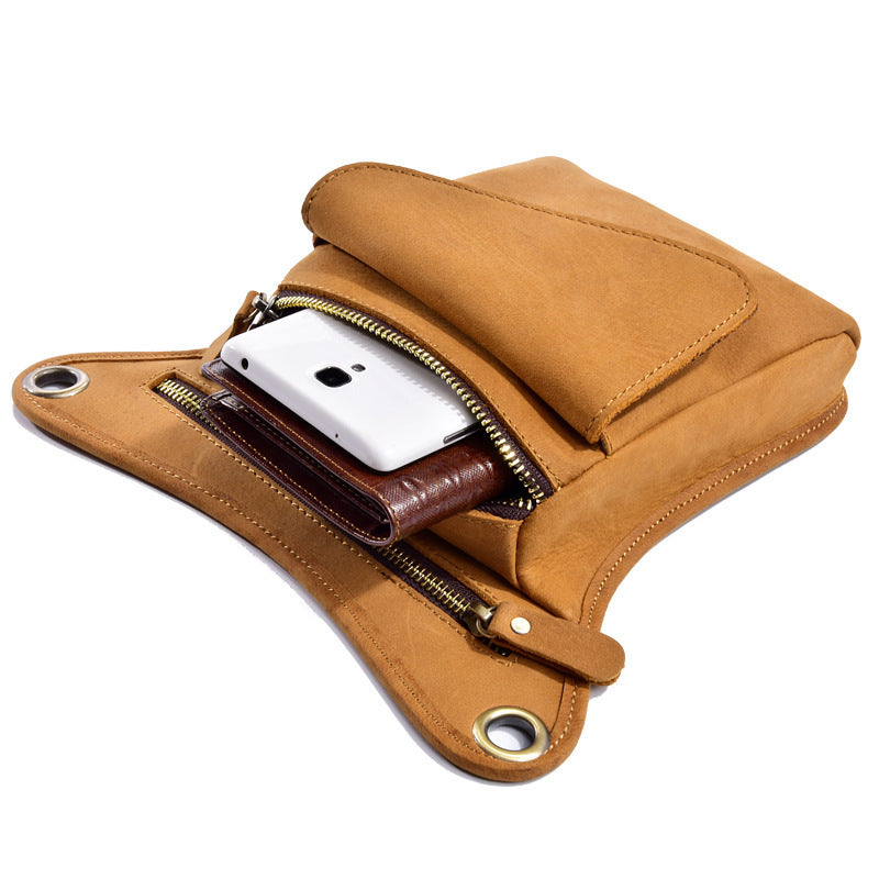Véritable sac de taille en cuir pour hommes extérieur