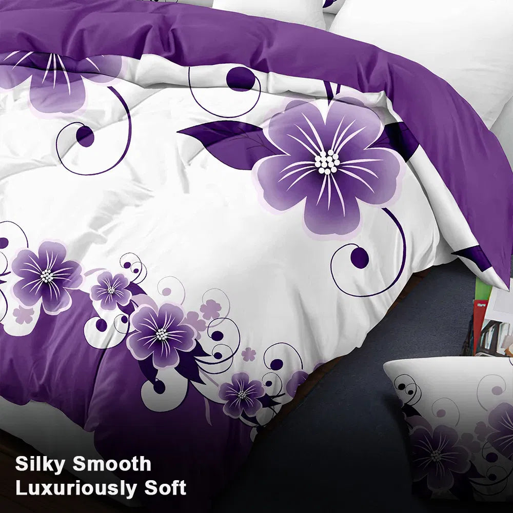 Ensemble de lit et de rideau floral pour 9 pieces (Queen/King/Cal King) - Lit en microfibre matelassé