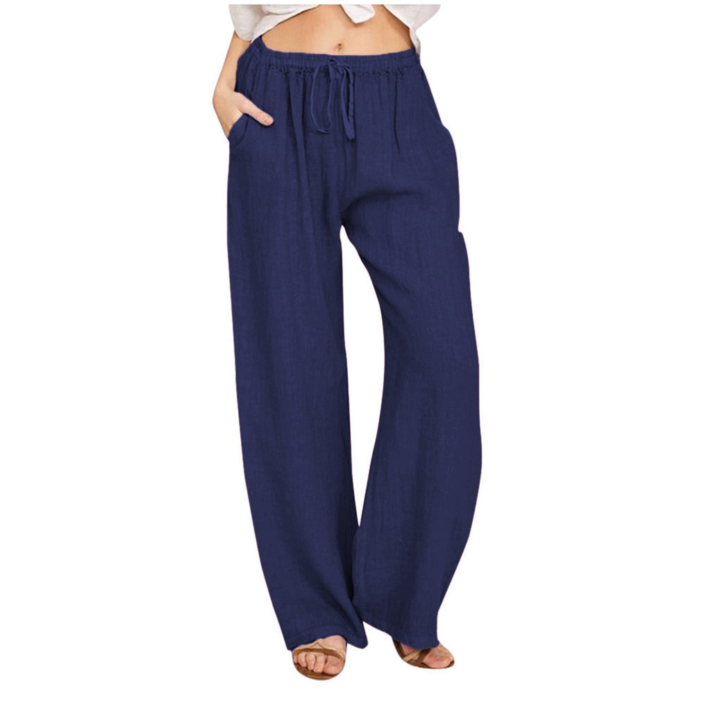 Amazon EBay AliExpress Plus Taille Elastic Waist Femme Long Lin Casual Loose Large Leg Pa