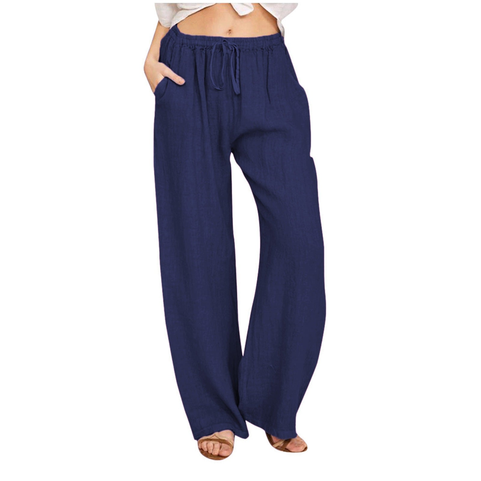 Amazon EBay AliExpress Plus Taille Elastic Waist Femme Long Lin Casual Loose Large Leg Pa