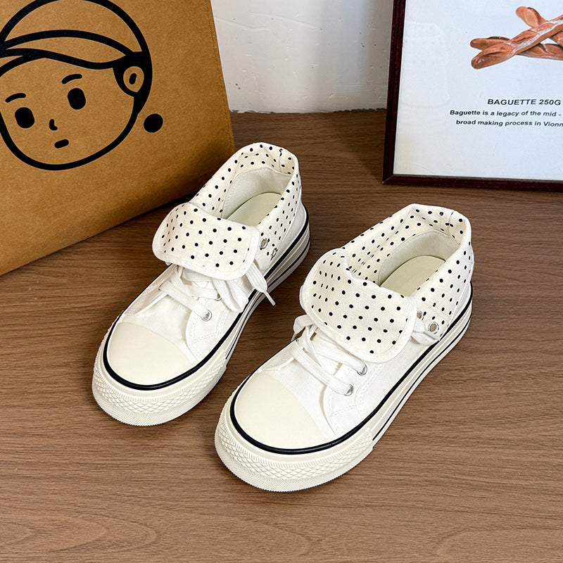 Printemps Toile Chaussures Mode Polka Dot Haut Femmes Chaussures Automne Polyvalent Platform Platf