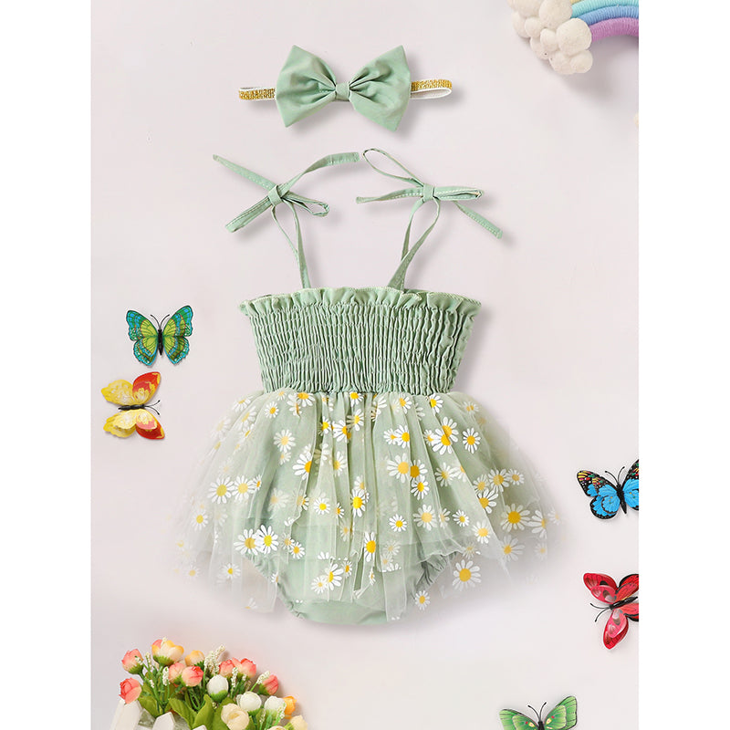 Nouveau-né Bébé fille Outfits d'été Robe de Romper combinaison de saut florale avec bande de tête Bow