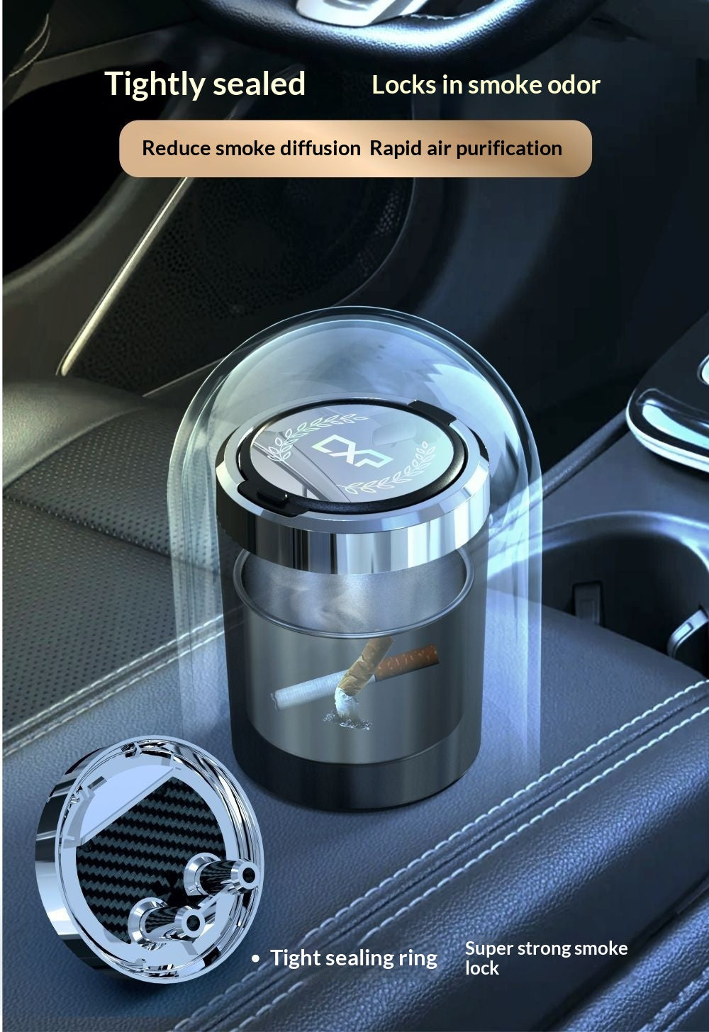 Cendrier de voiture ouvert à un bouton LED