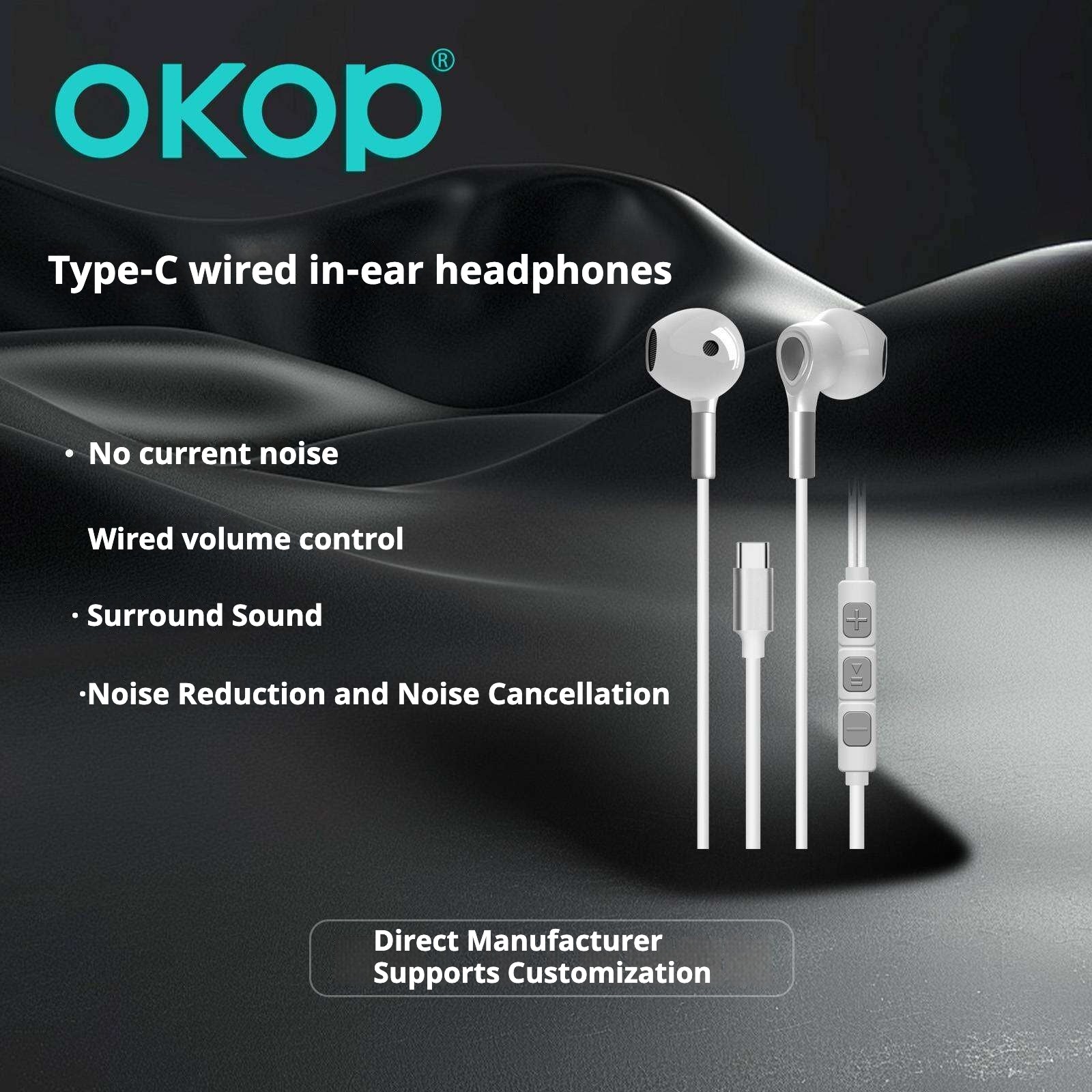 KP-244 Écouteurs filaires avec commandes en ligne Connecteur USB-C semi-en-oreille Conception haute volum