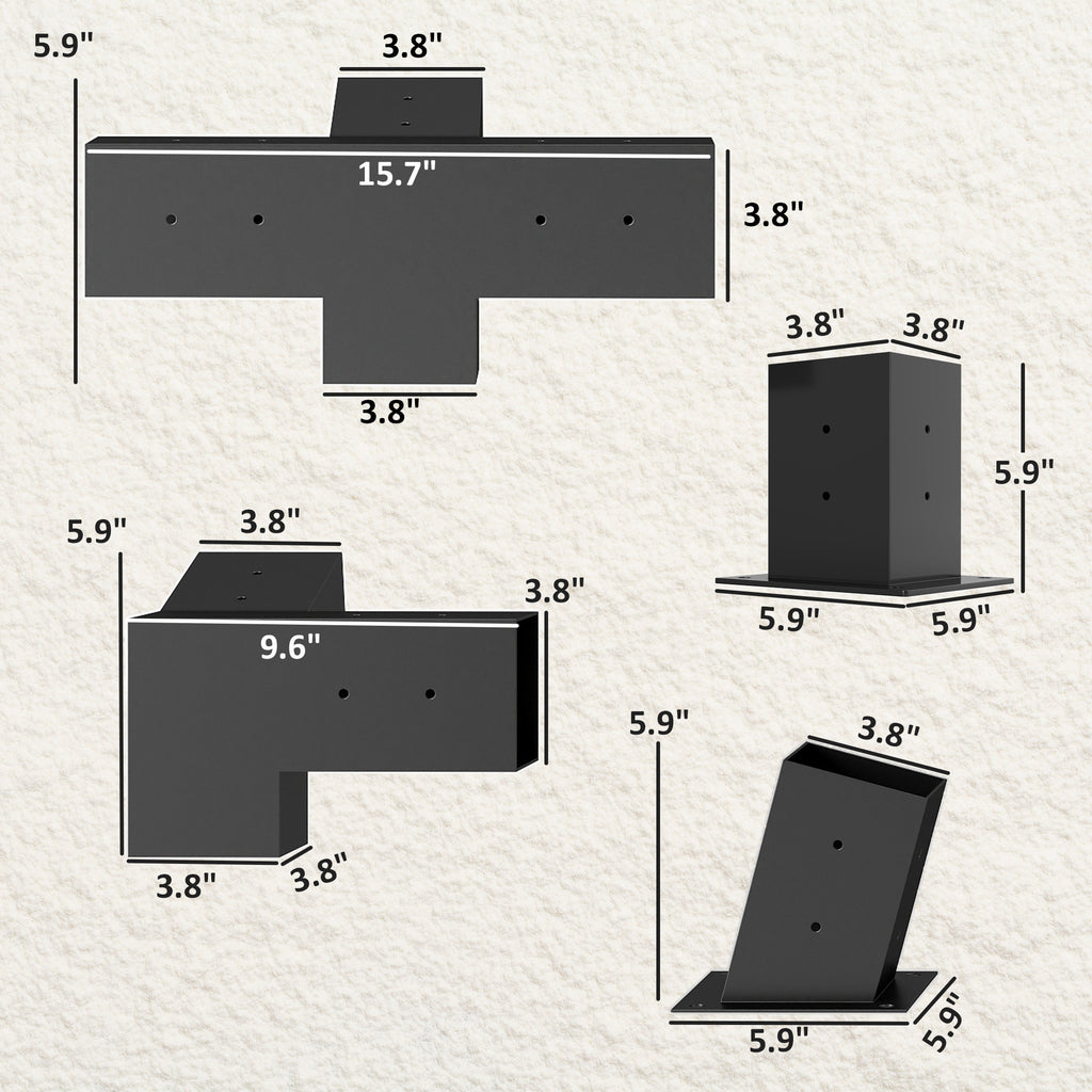 Ensemble de pergola, supports de pergola inclinés à 15° avec supports de pergola, bases de poste, supports muraux