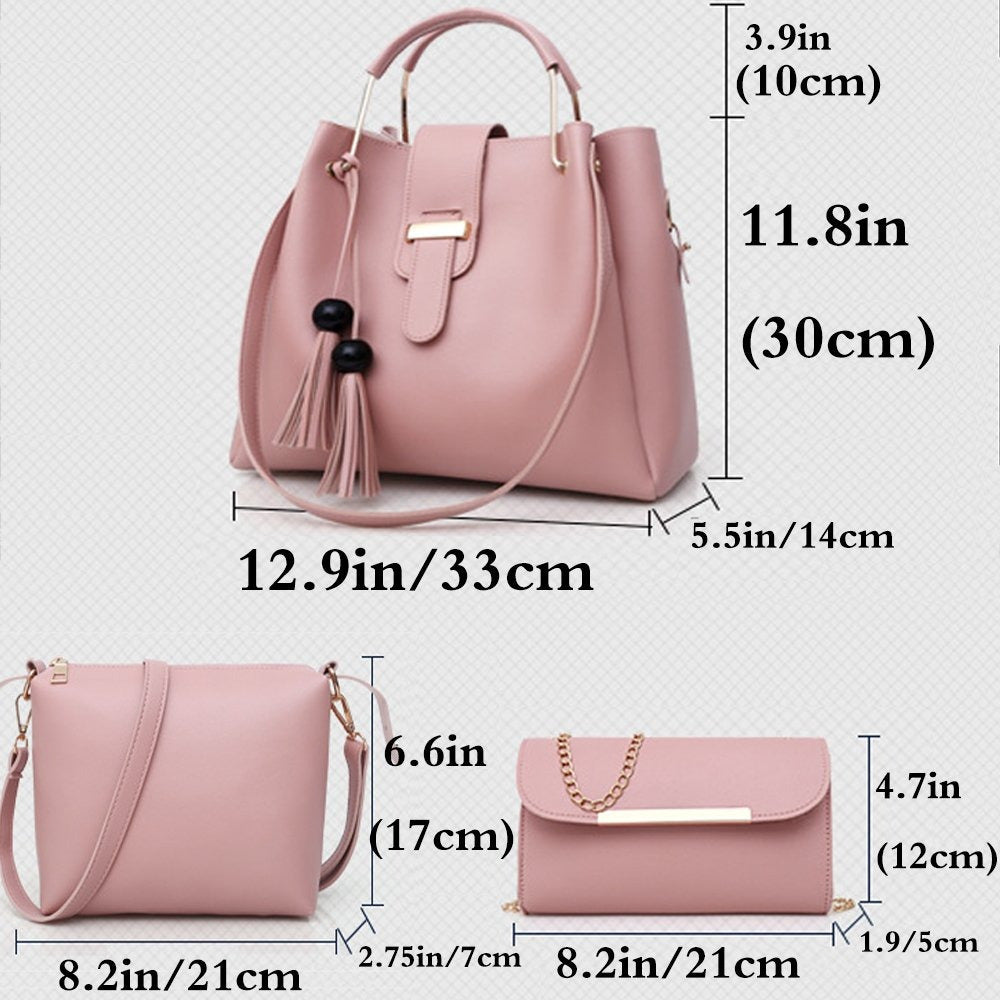 Pour femmes Purse et sac à main 3Pcs Sac Set Tassel Tote Clutch Satchel Top Poignée Sac à épaule