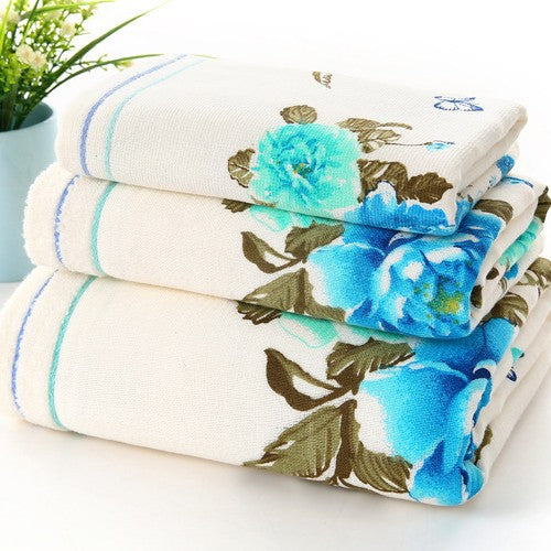 Serviette en tissu bicolore imprimée avec des fleurs de pivoine