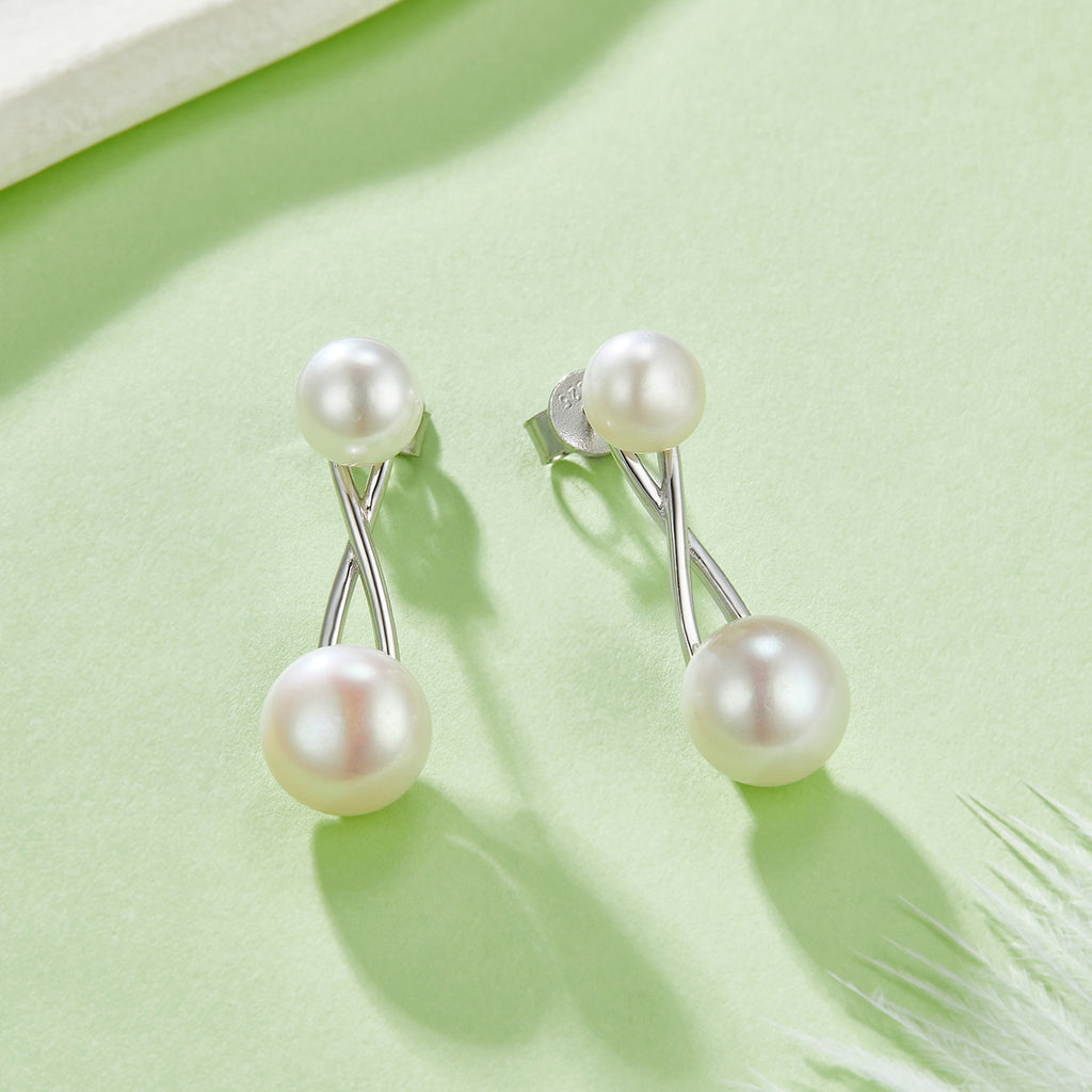 S925 Boucles d'oreilles en perles d'eau douce naturelles en argent sterling