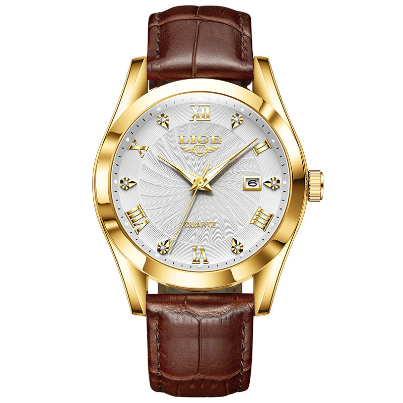 Men's Mid-Age and Elderly Fashionable Simple Waterproof Watch