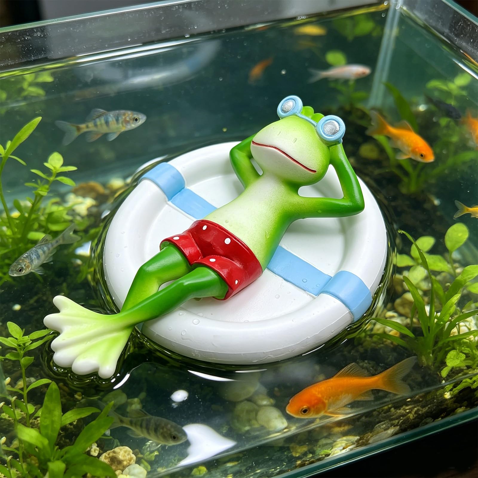 Grenouille flottante sur nage Anneau Résine Aquarium Ornement