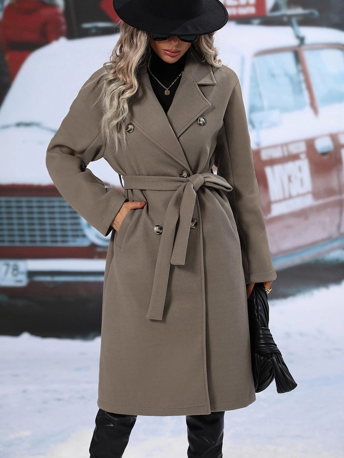 Manteau de laine épaissé de couleur solide