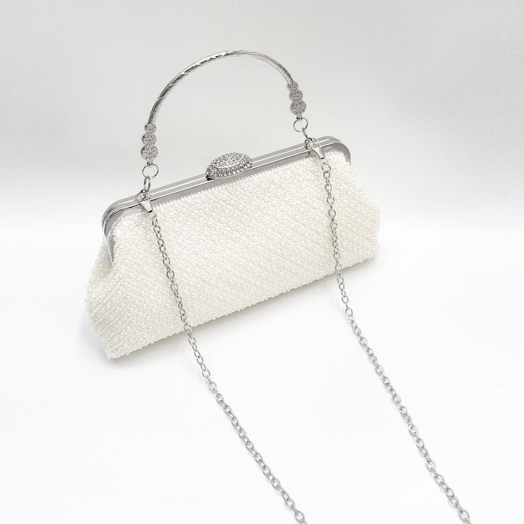 Sac d'embrayage en perles fines de couleur unie