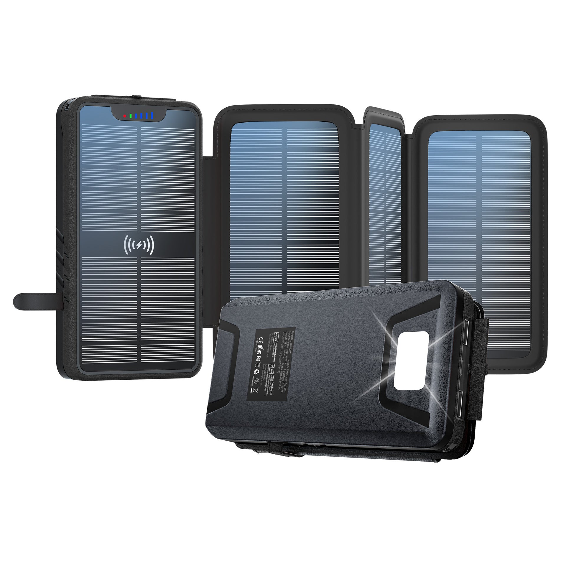 Banque de puissance portable avec panneaux pliables solaires intégrés