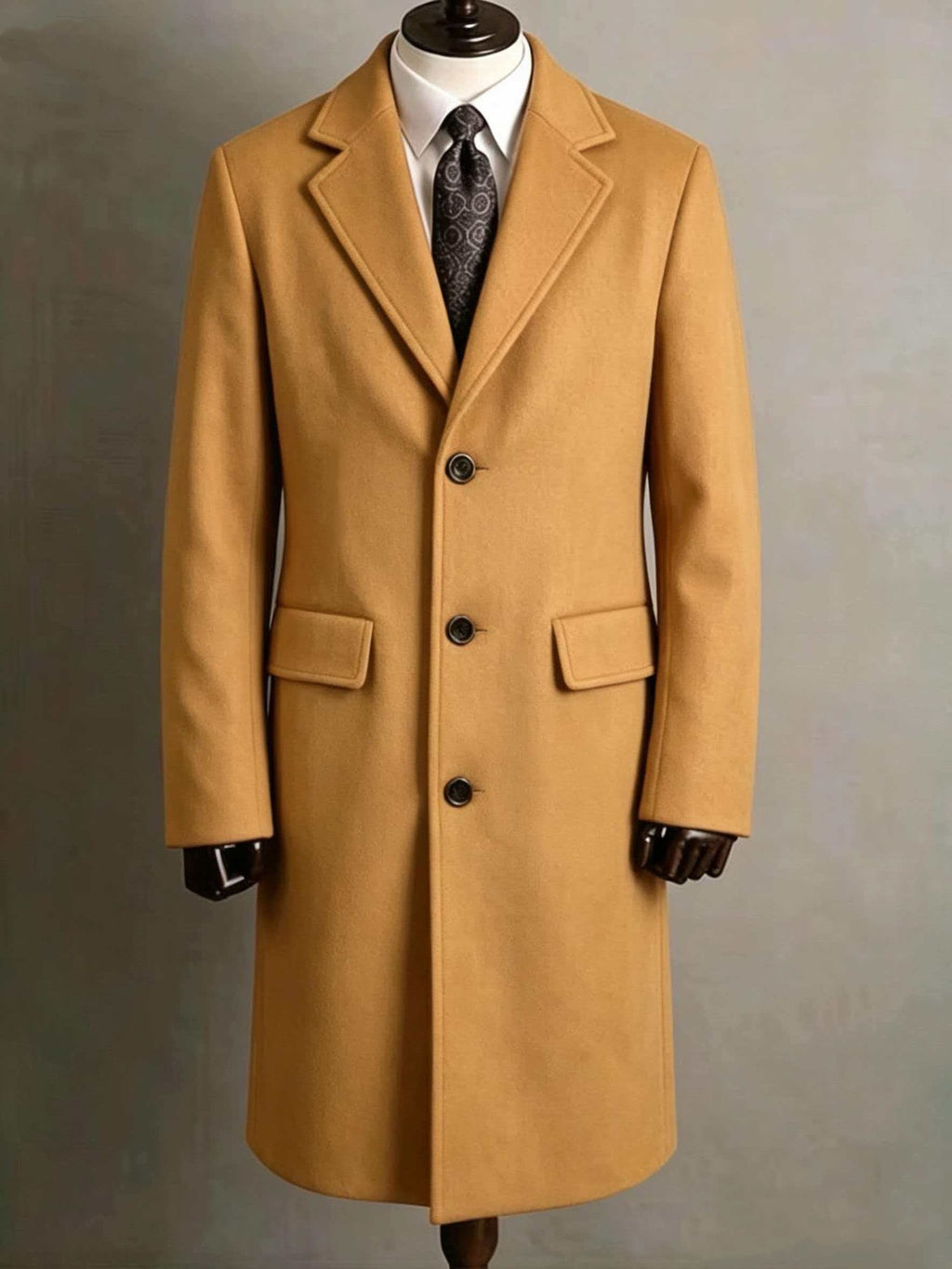 Mens Slim-Fit Trench Longueur Extended-Length Coat with Pocket Flaps